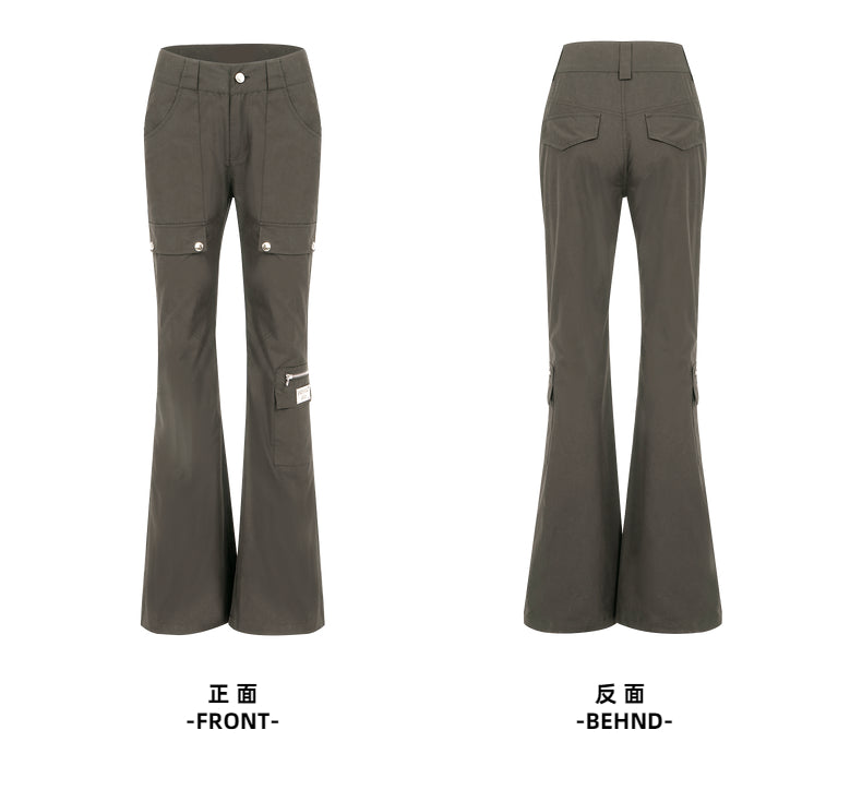 Black Flared Cargo Pants with Multiple Pockets for Style and Function