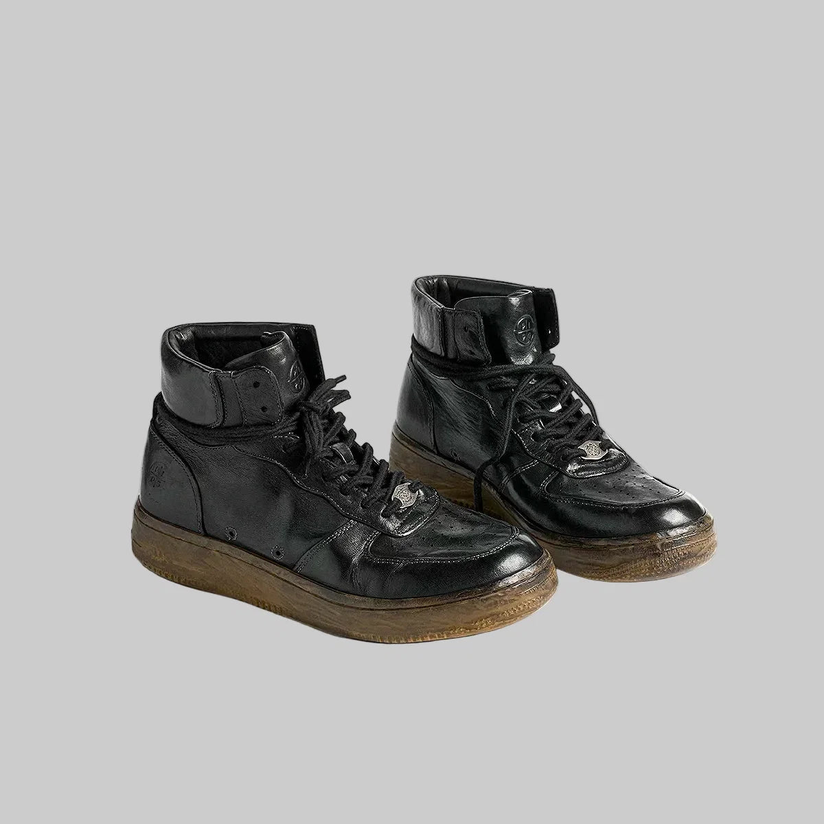 Vintage Black Leather High-Top Sneakers - Skipkicks