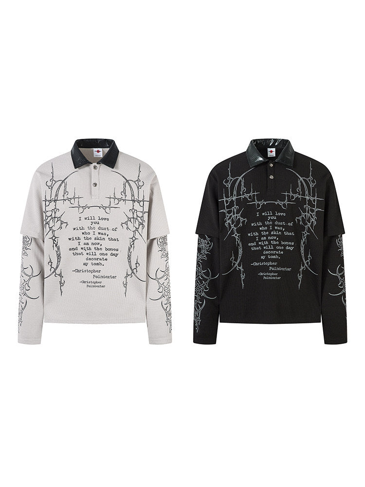 Men's Layered-Look Waffle Long-Sleeve Polo T-Shirt
