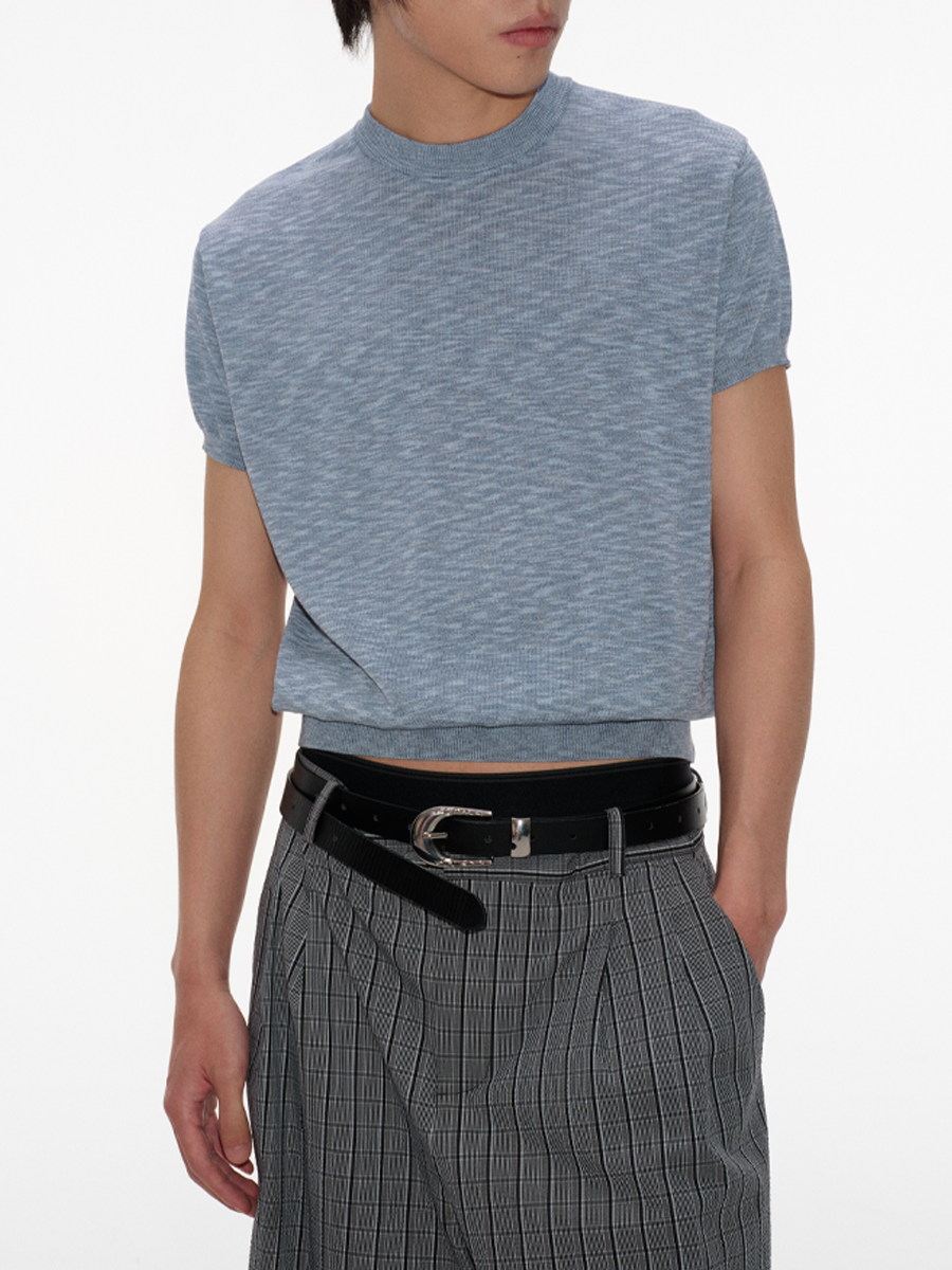 Mock Neck Short-Sleeve Knit Tee