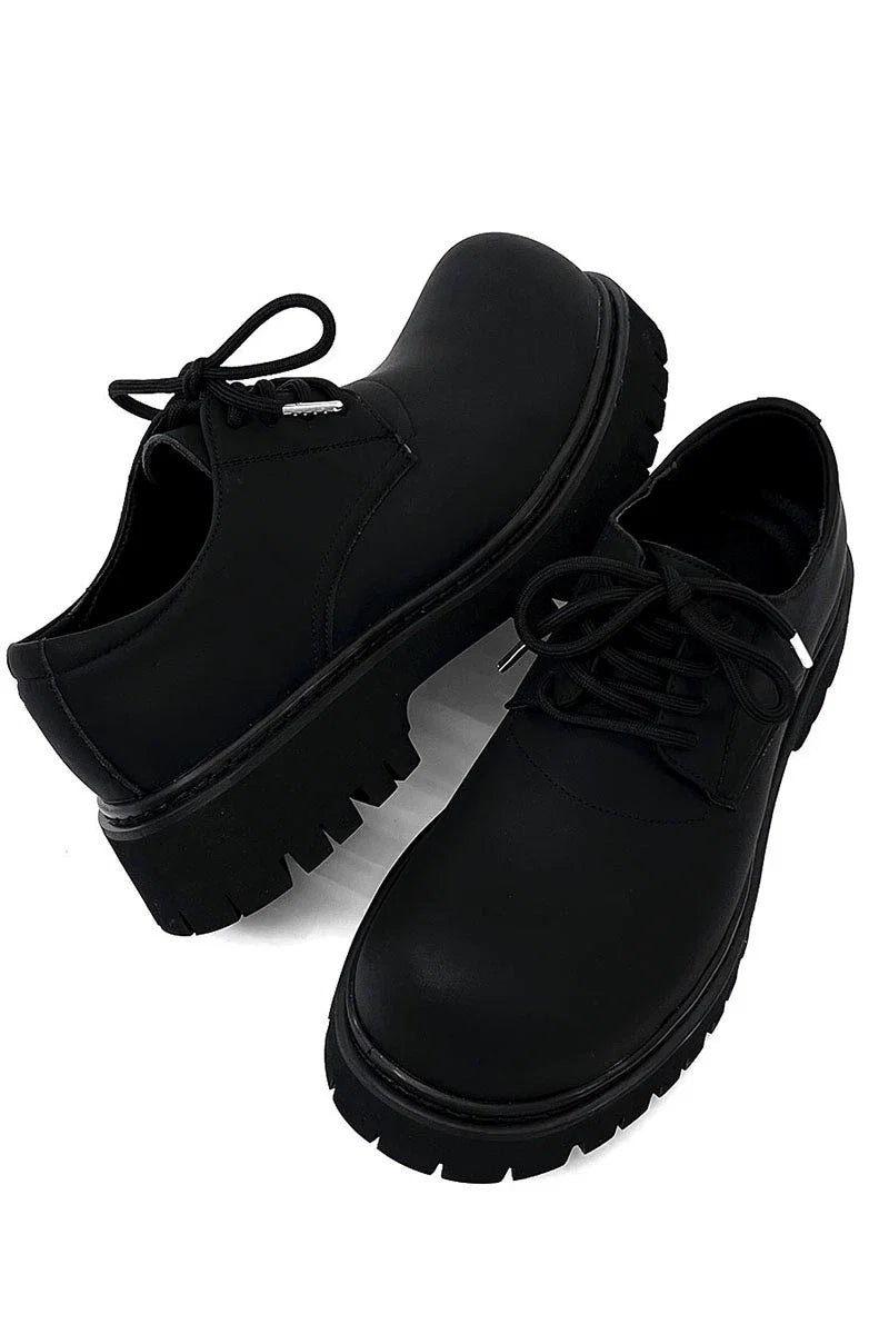 Chunky Black Matte and Glossy Platform Derby Shoes - Skipkicks