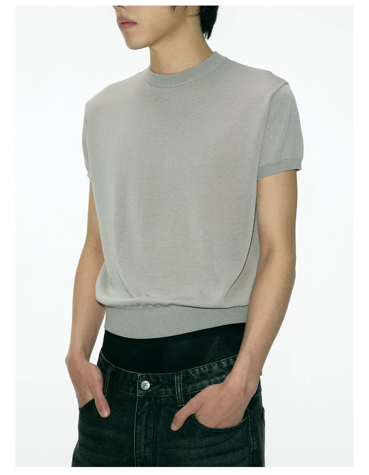 Mock Neck Short-Sleeve Knit Tee