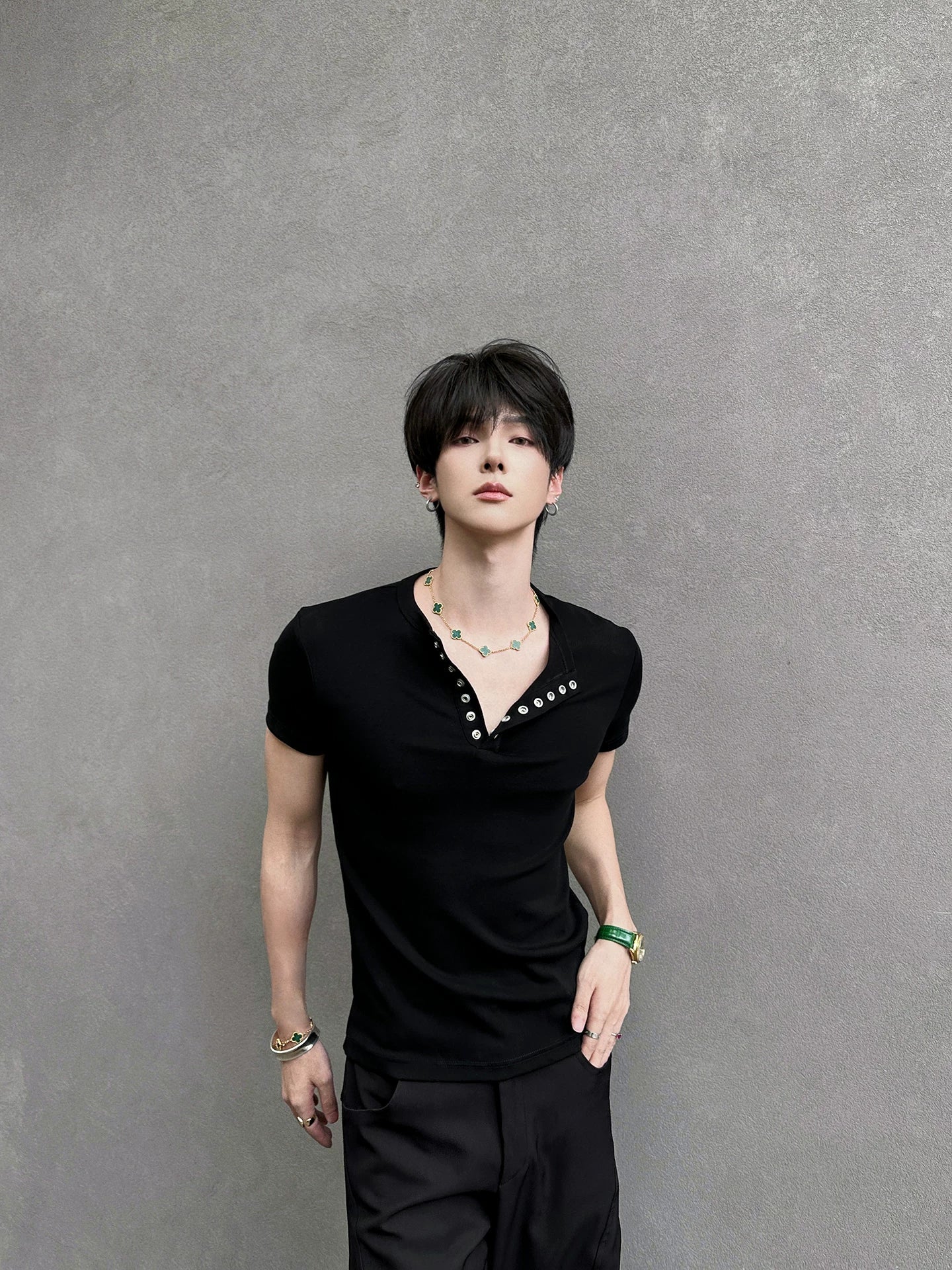 Midnight Gaze Grommet Placket Tee