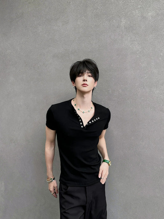 Midnight Gaze Grommet Placket Tee