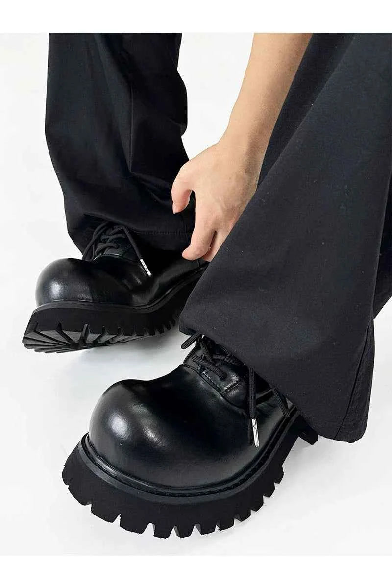 Chunky Black Leather Lug Sole Derby Shoes
