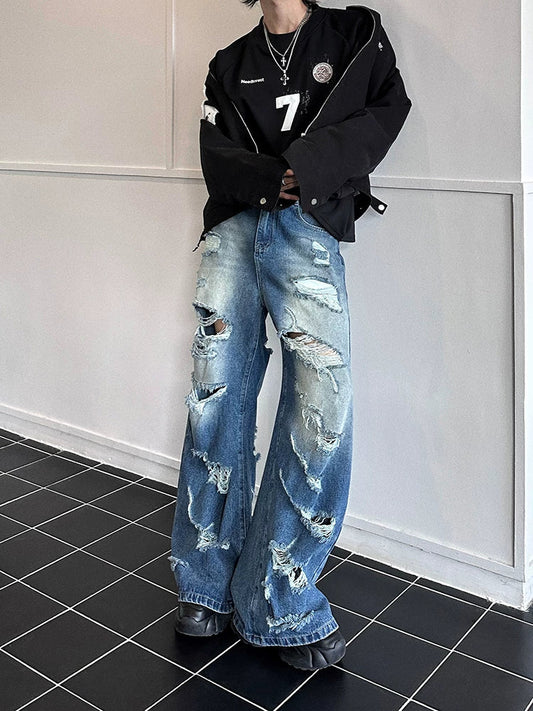 Ruinwave Super-Distressed Wide Cargo Jeans – Bold Street Style