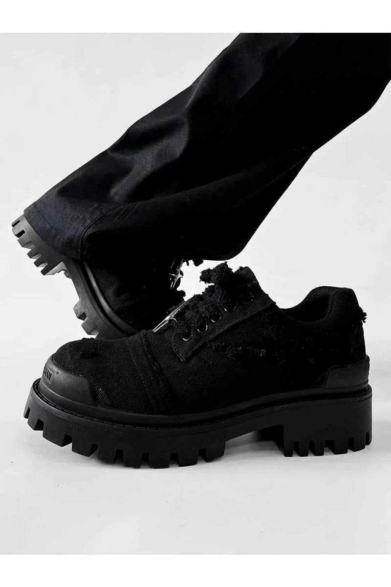 Chunky Black Canvas Platform Sneakers with Rugged Soles