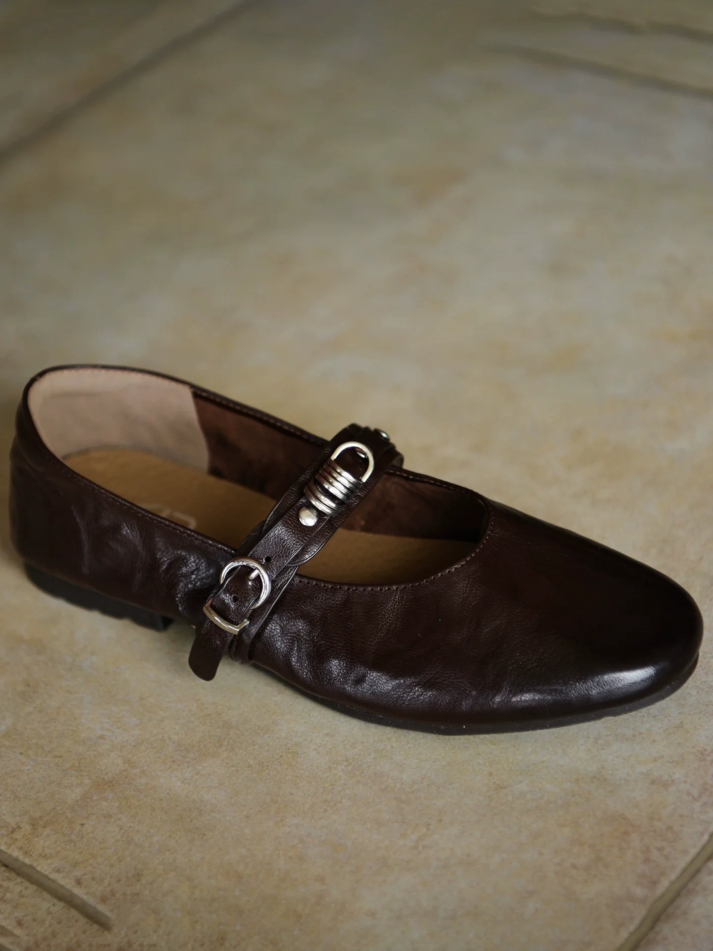 Mocha Rebel Strap Flat - Skipkicks