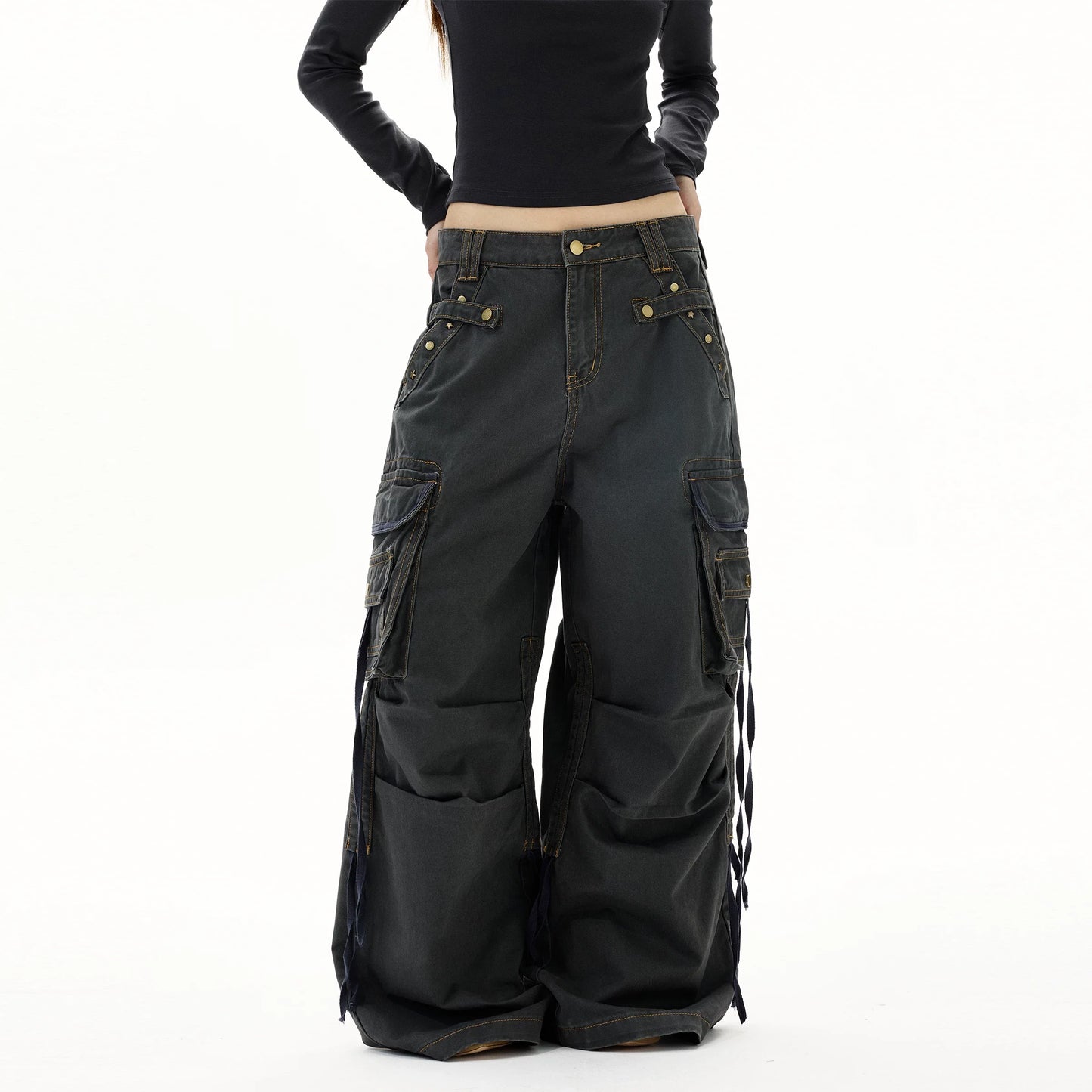 Astro Deck Wide‑Leg Strap Cargo Jeans