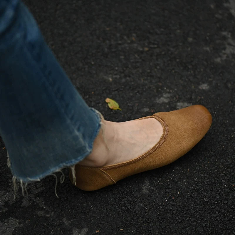 Brown Textured Leather Ballet Flat - Skipkicks