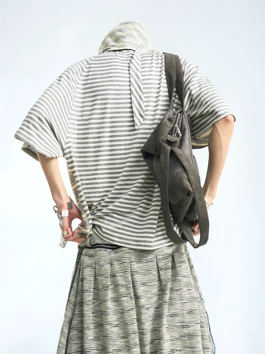 Striped Hooded Scarf Oversized T-Shirt