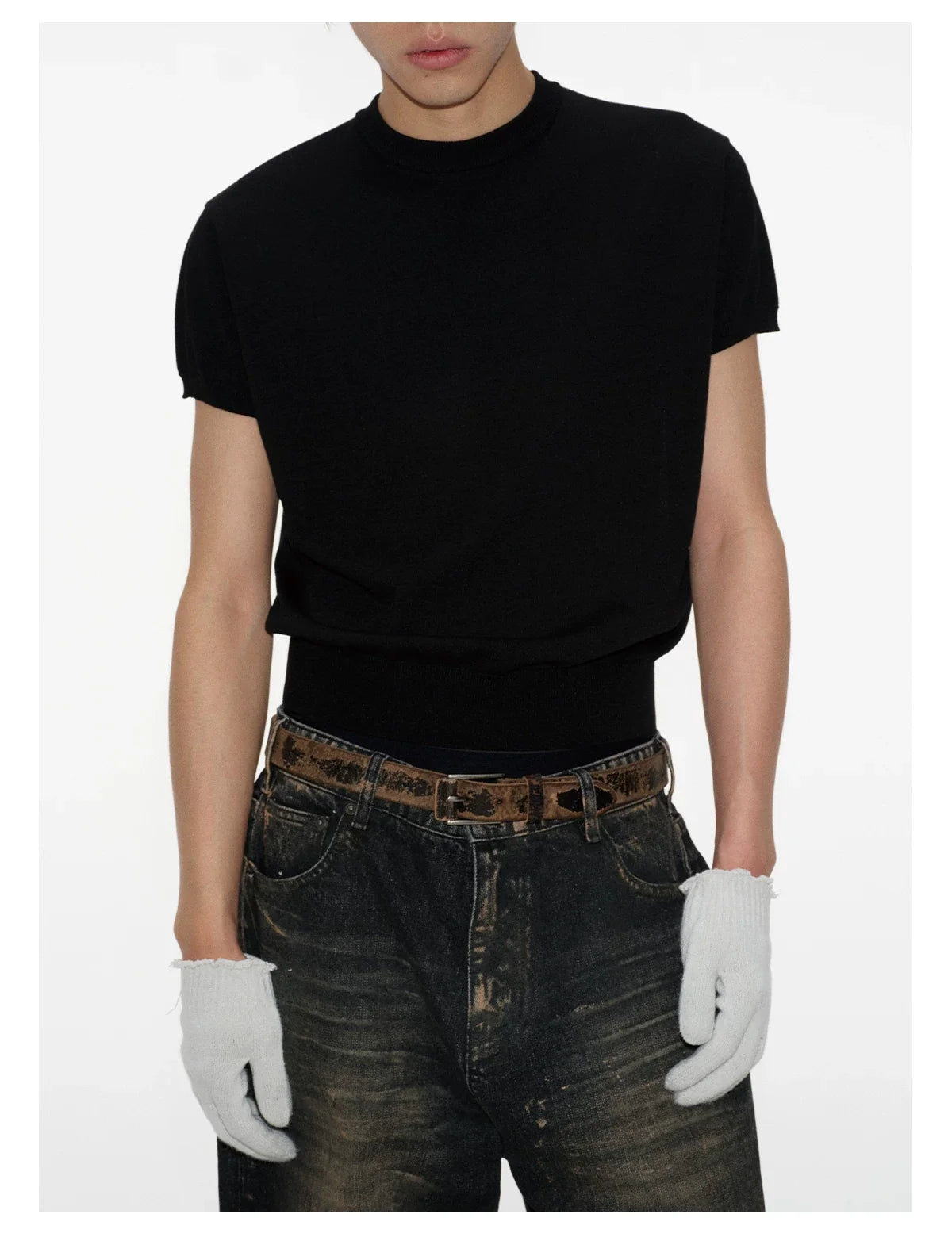Mock Neck Short-Sleeve Knit Tee