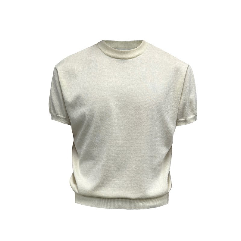 Mock Neck Short-Sleeve Knit Tee