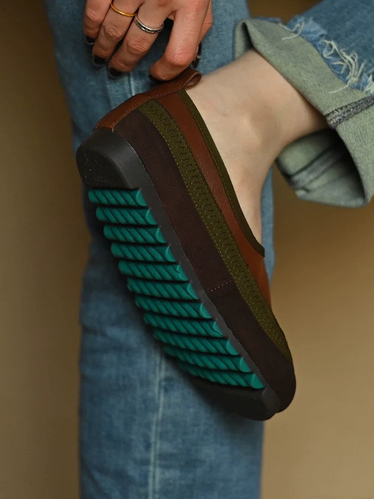 Brown Green Slip-On Comfort Shoes - Skipkicks