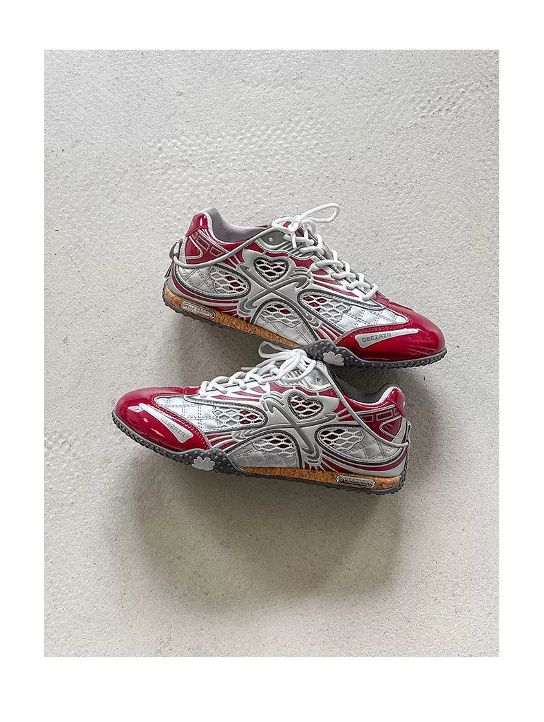 Silver Heart Mesh Retro Sneakers - Skipkicks