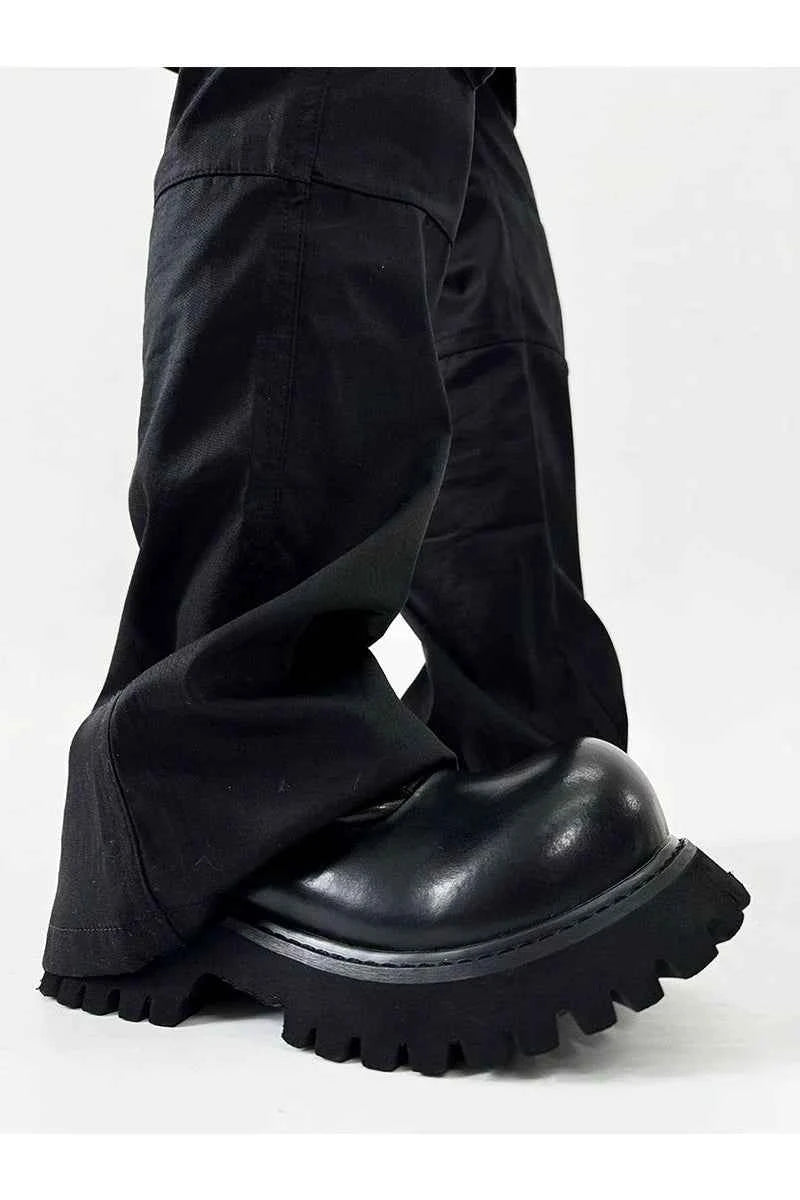 Chunky Black Leather Lug Sole Derby Shoes