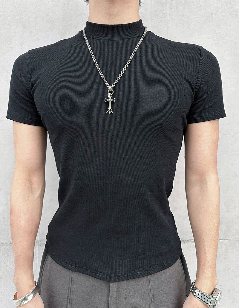 Fitted Mock-Neck Short-Sleeve Tee