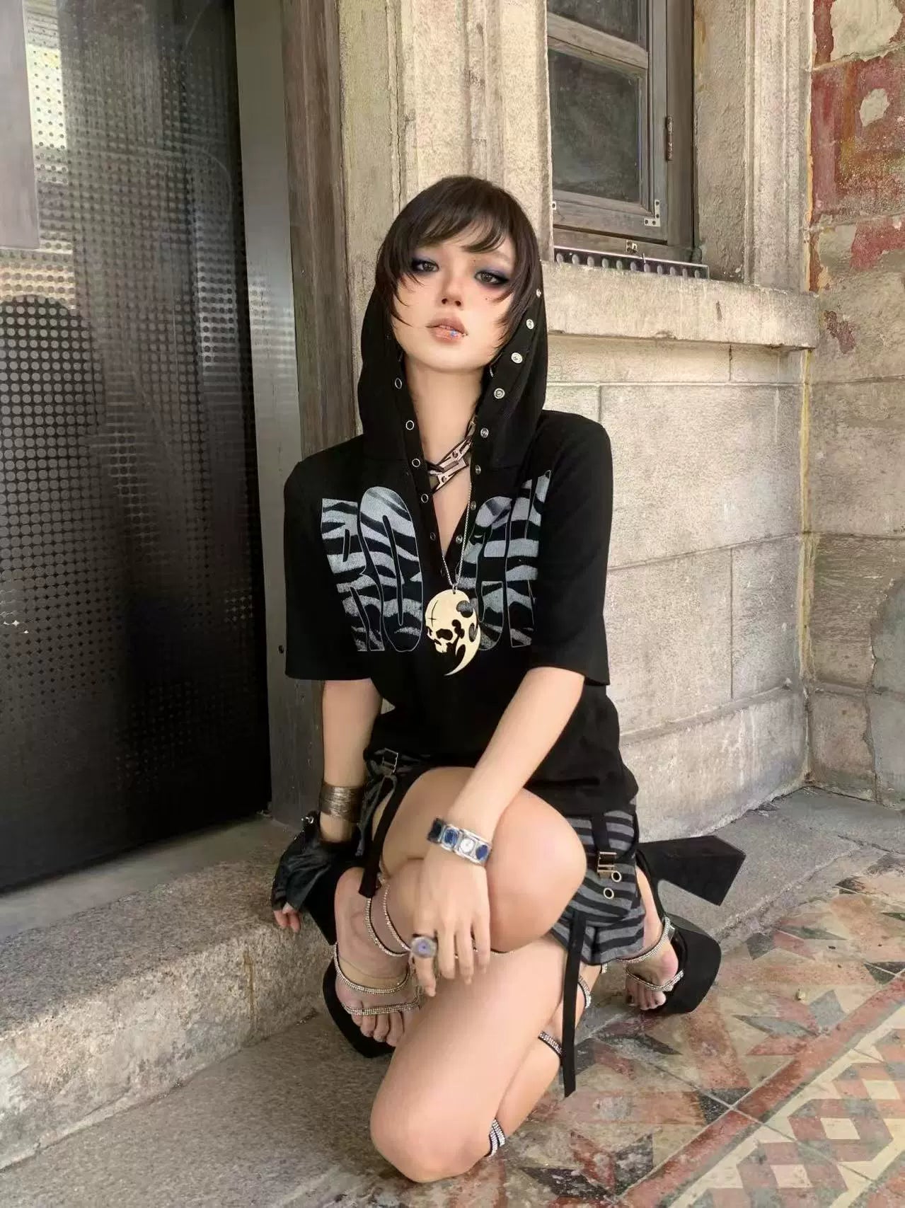 Midnight Rivet Hooded Graphic Tee