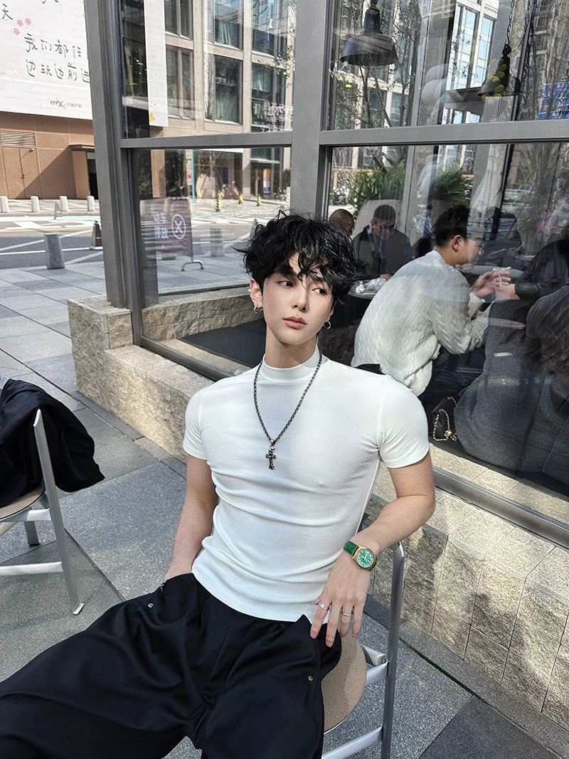 Fitted Mock-Neck Short-Sleeve Tee