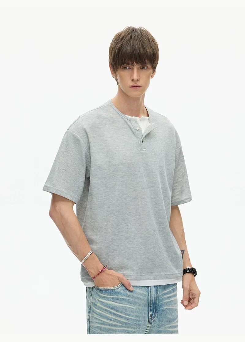 Midnight Core Waffle Henley Tee