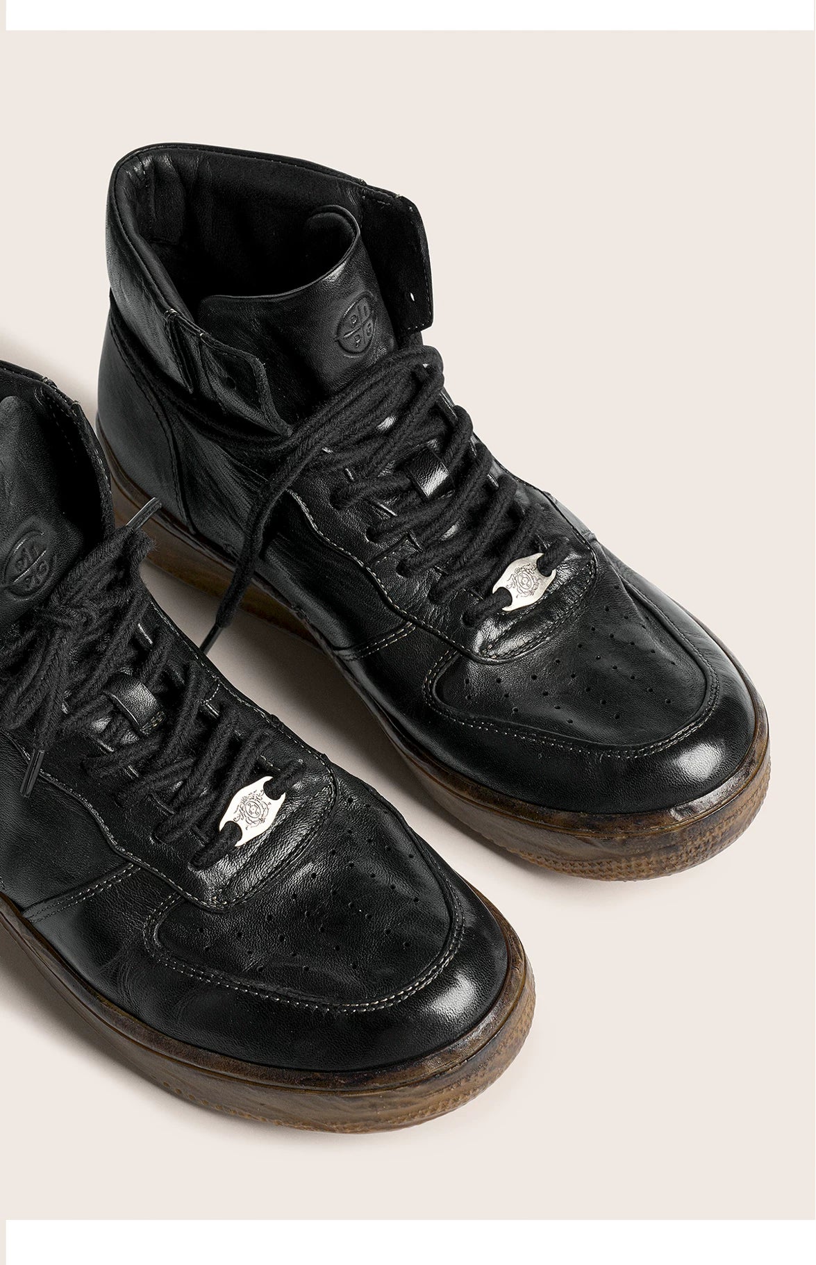 Vintage Black Leather High-Top Sneakers - Skipkicks