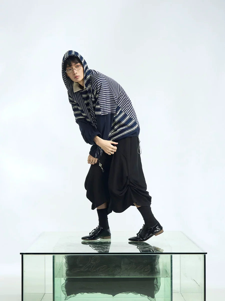 Striped Hooded Scarf Oversized T-Shirt