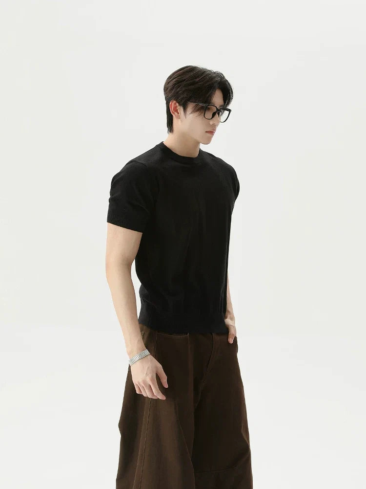 Retro Solid Knit Short-Sleeve T-Shirt