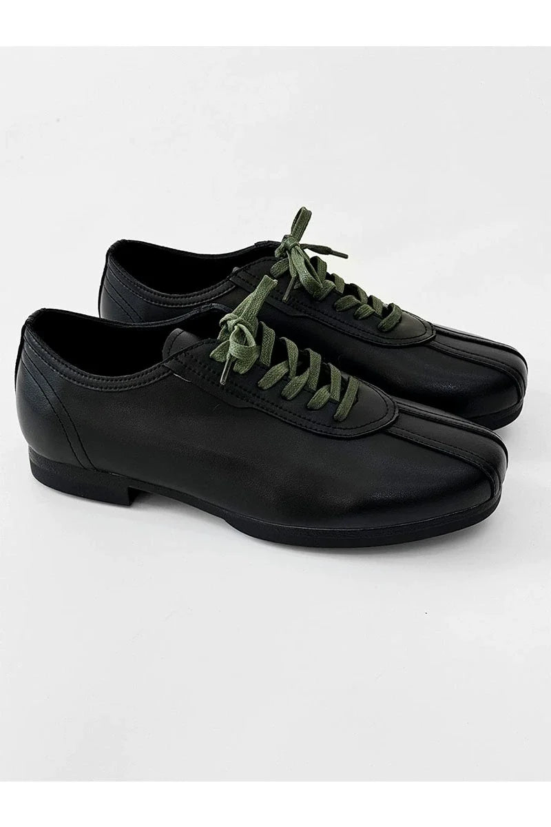 Black Split-Toe Derby Shoes with Green Laces - Skipkicks