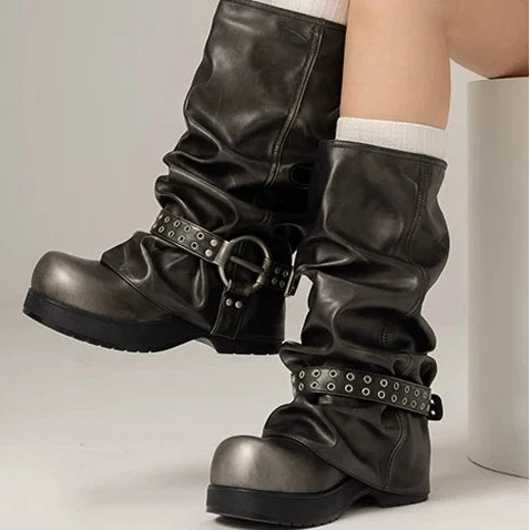 Smokestack Rivet Slouch Boots - Skipkicks
