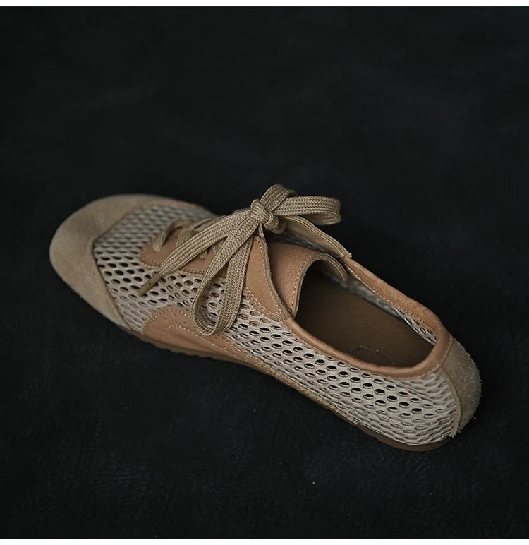 Beige Mesh Suede Lace-Up Sneakers - Skipkicks