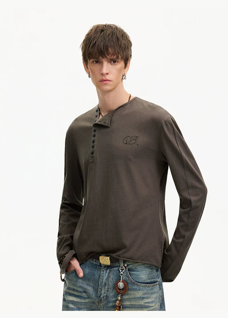 Espresso Relay Button Henley Tee