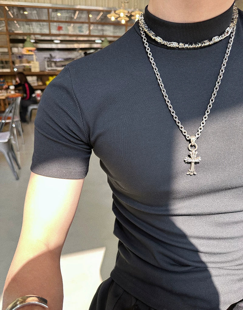 Fitted Mock-Neck Short-Sleeve Tee