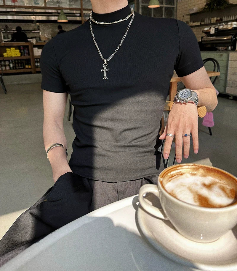 Fitted Mock-Neck Short-Sleeve Tee