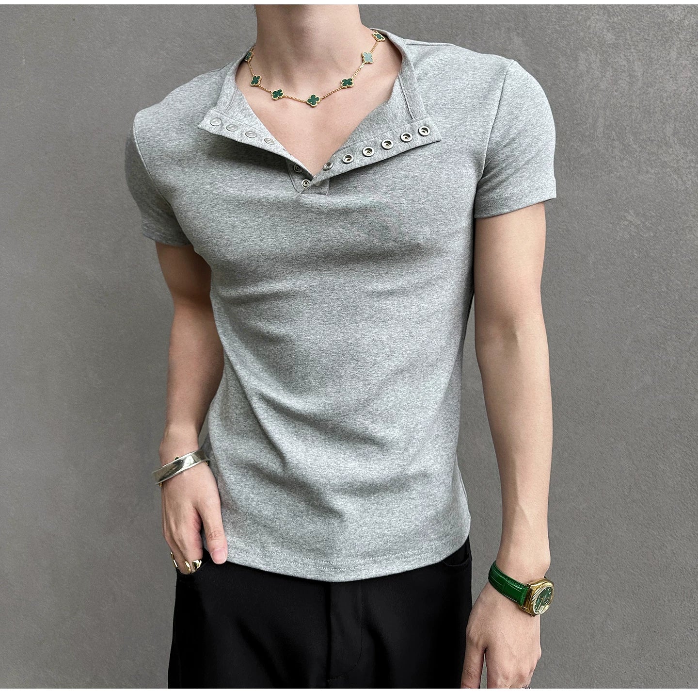 Midnight Gaze Grommet Placket Tee