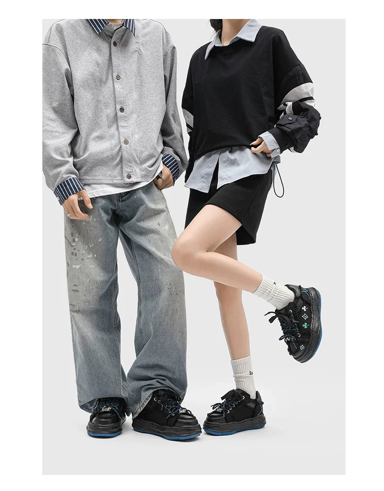 Distressed Embroidered Platform Sneakers - Skipkicks