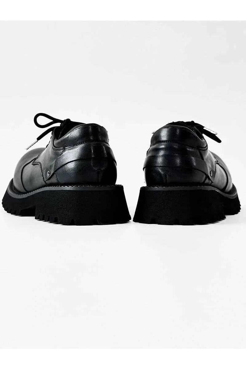 Chunky Black Platform Derby Shoes with Rounded Toe