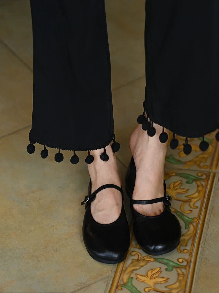 Black Leather Mary Jane Flats - Skipkicks