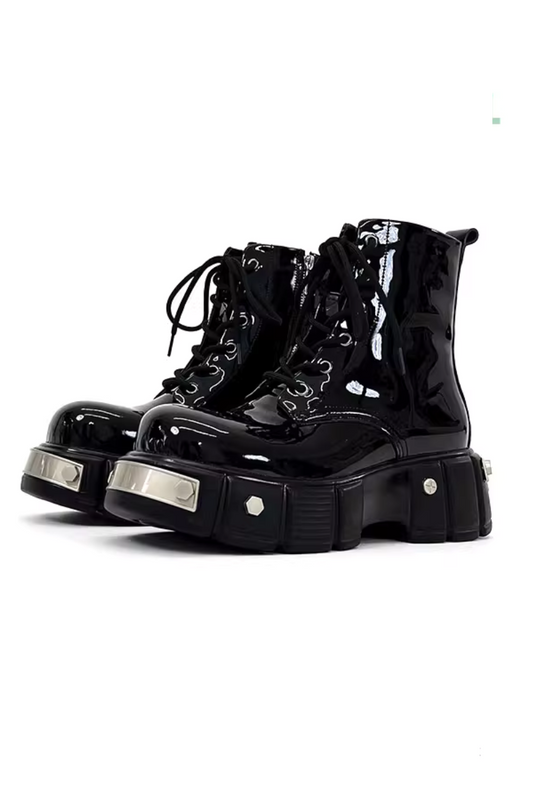 Patent Leather Platform Combat Boots - Skipkicks