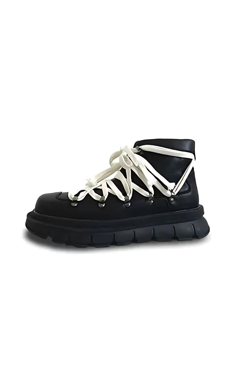 Fashion Black Platform Hiking Combat Boots - Skipkicks