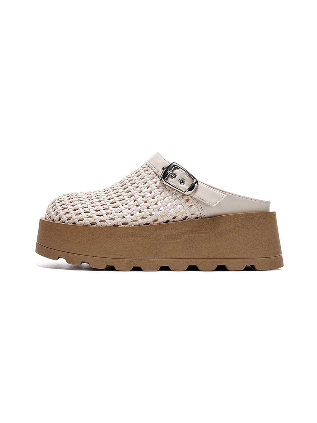 Woven Cut Out Platform Mules-Black - Skipkicks
