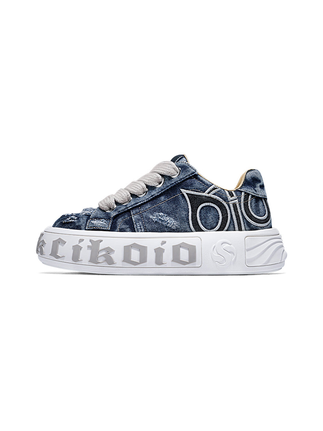 Ripped Denim OWL Skate Sneakers - Skipkicks