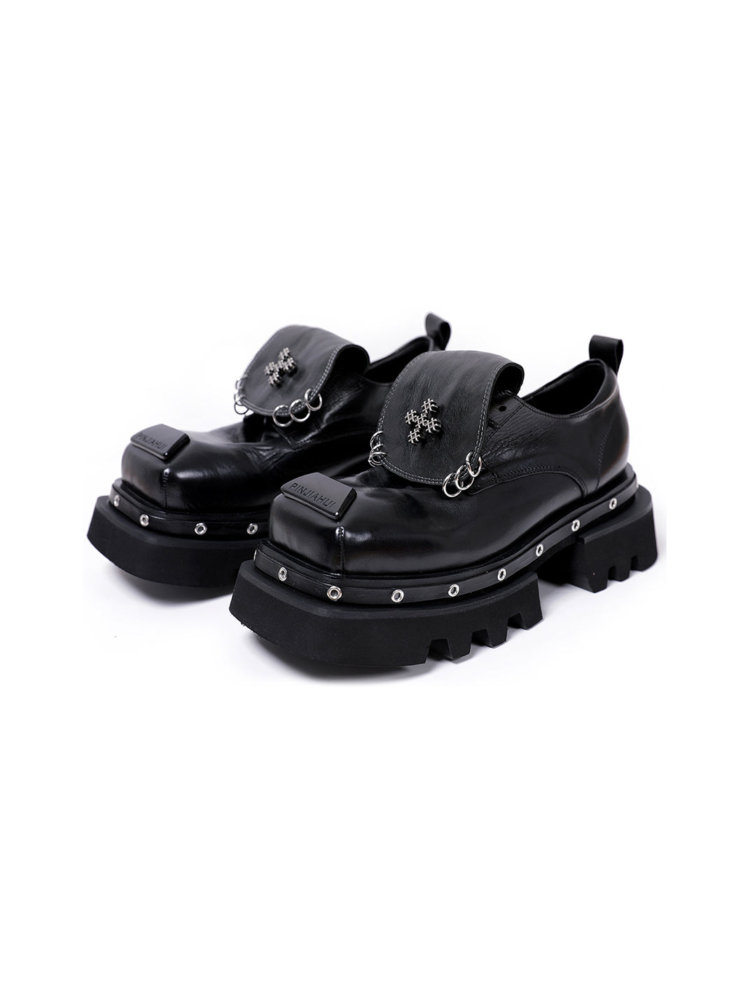 Black Vintage Platform Leather Derby Shoes - Skipkicks