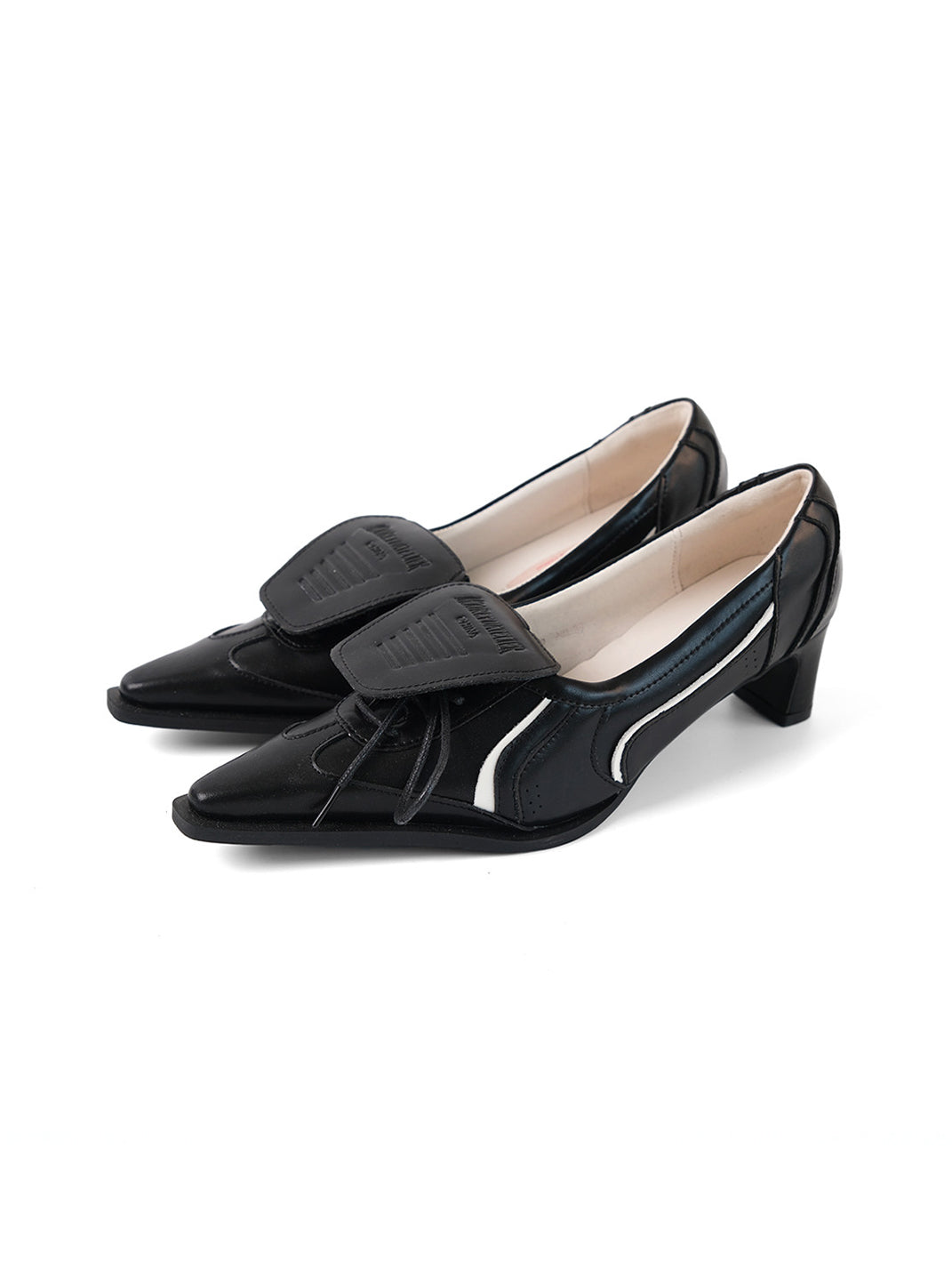 Black Flip Top Pointed-Toe Leather High Heels - Skipkicks
