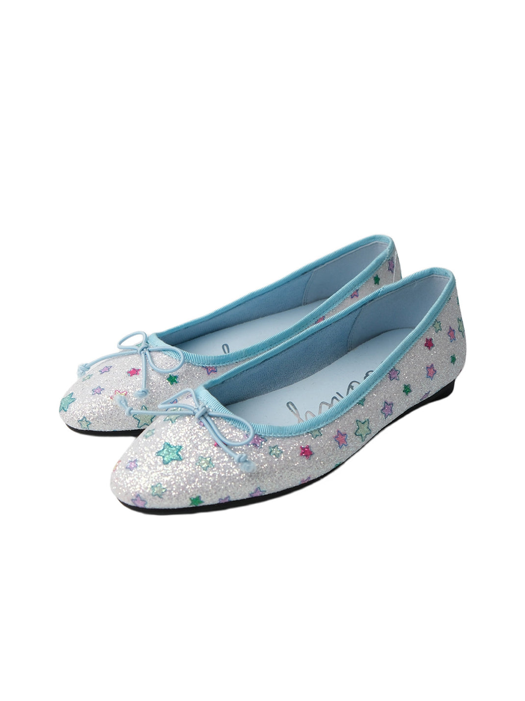 Blue Glitter Star Print Bow Ballet Flats - Skipkicks
