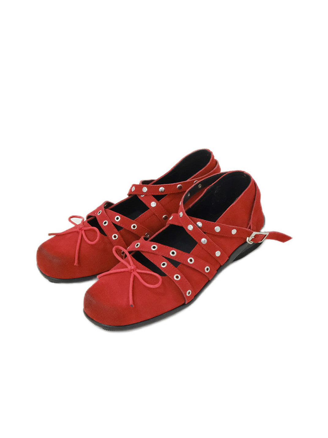 Black Bow-Knot Studded Ballet Flats - Skipkicks