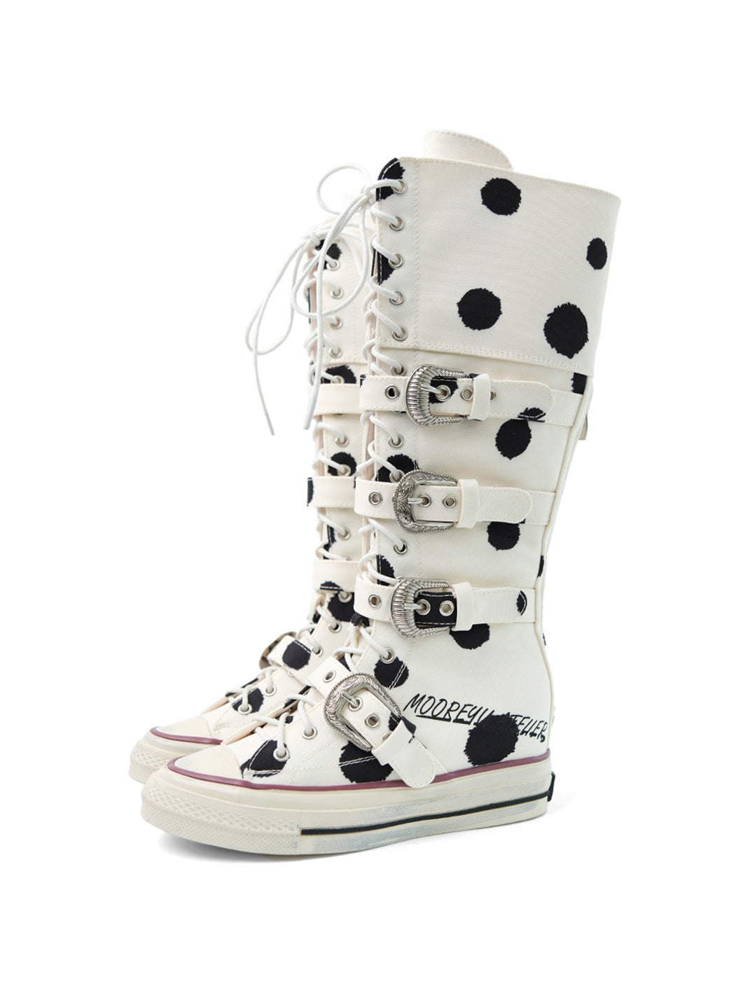 White Polka Dot Lace-Up Boots