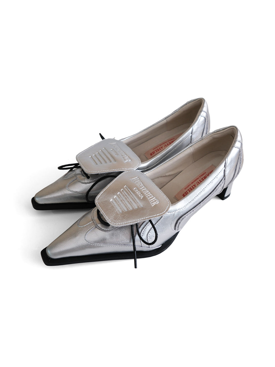 Black Flip Top Pointed-Toe Leather High Heels - Skipkicks