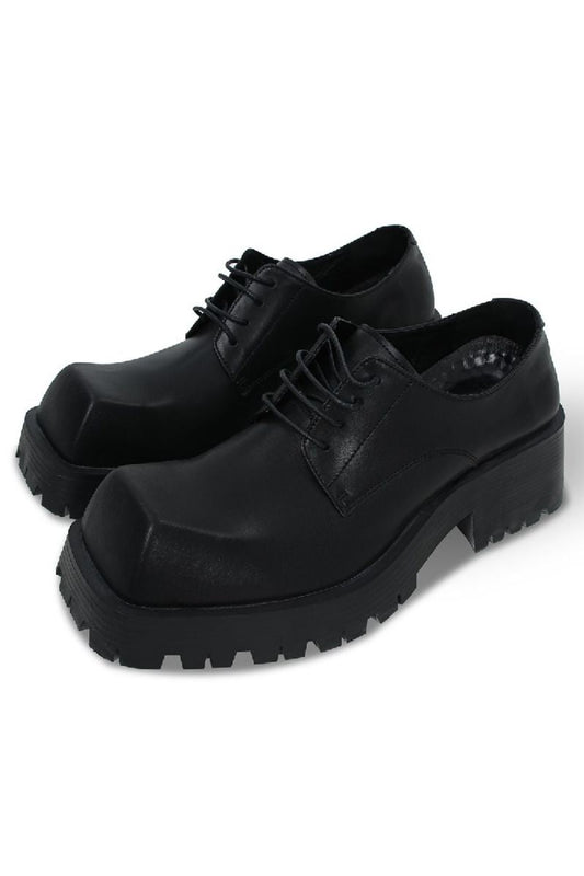 Squared Black Platform Chunky Derby Shoes - Skipkicks