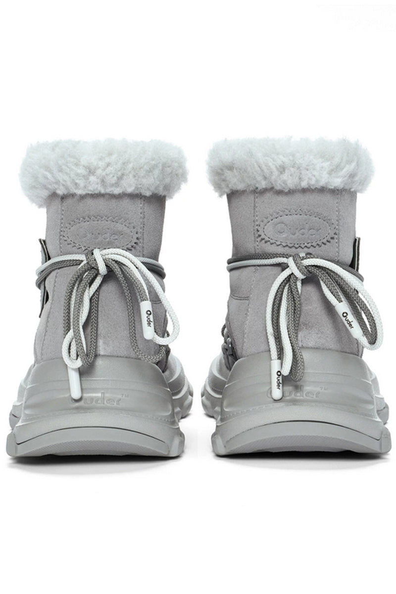 Light Grey Winter Boot with White Faux Fur Trim