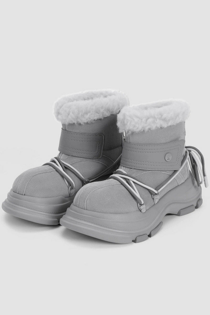 Light Grey Winter Boot with White Faux Fur Trim